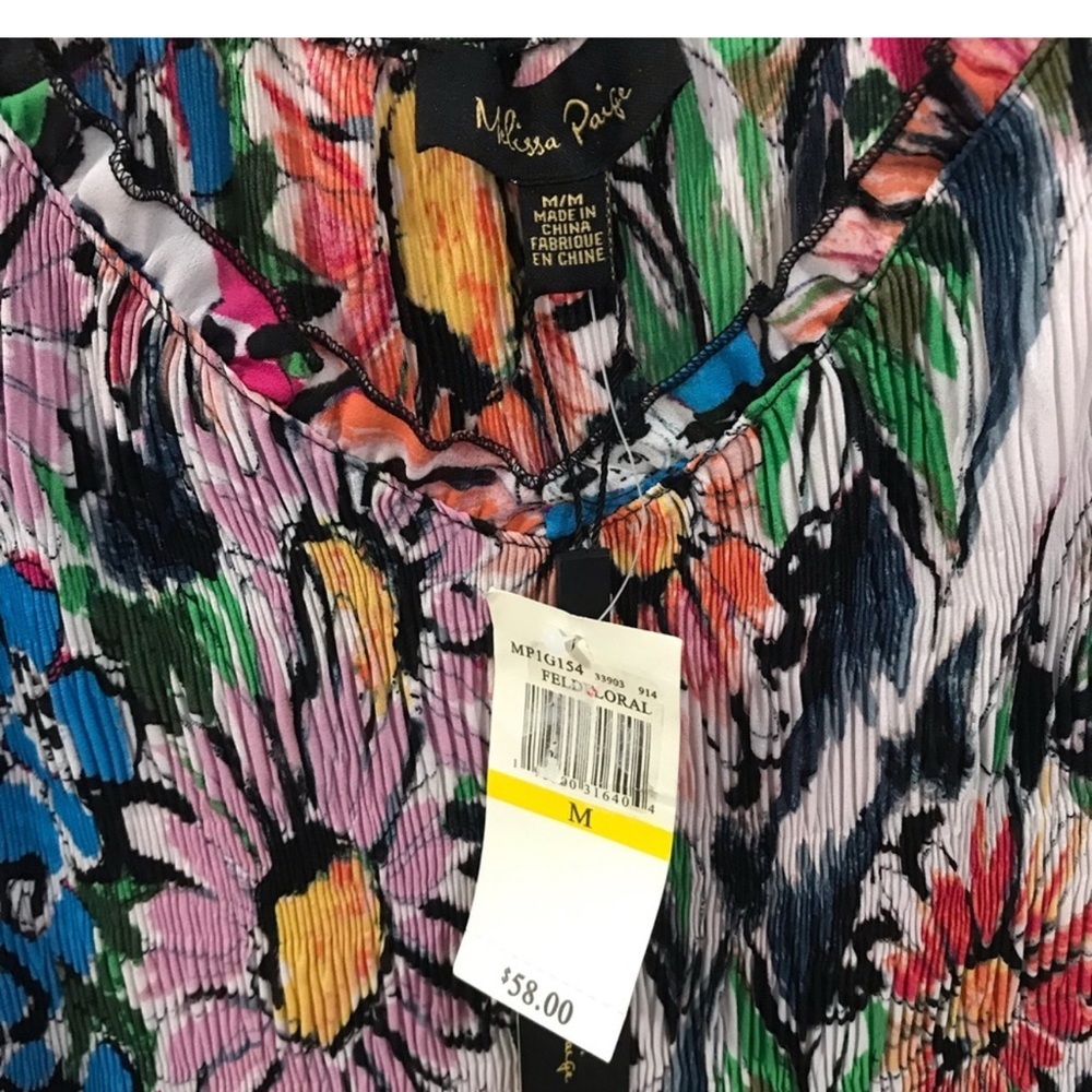 NWT Melissa Paige Floral Blouse With Elastic Neck And‎ Waistline Size Medium - Picture 2 of 7